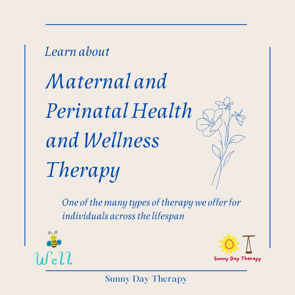 maternal health occupational therapy in Lexington, Kentucky is therapy for moms. It involves lifestyle design to set up spaces and activites and develop sensory strategies to manage pain or calm